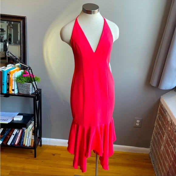 Aidan Mattox Plunging Crepe Midi Dress NWT - Picture 5 of 9